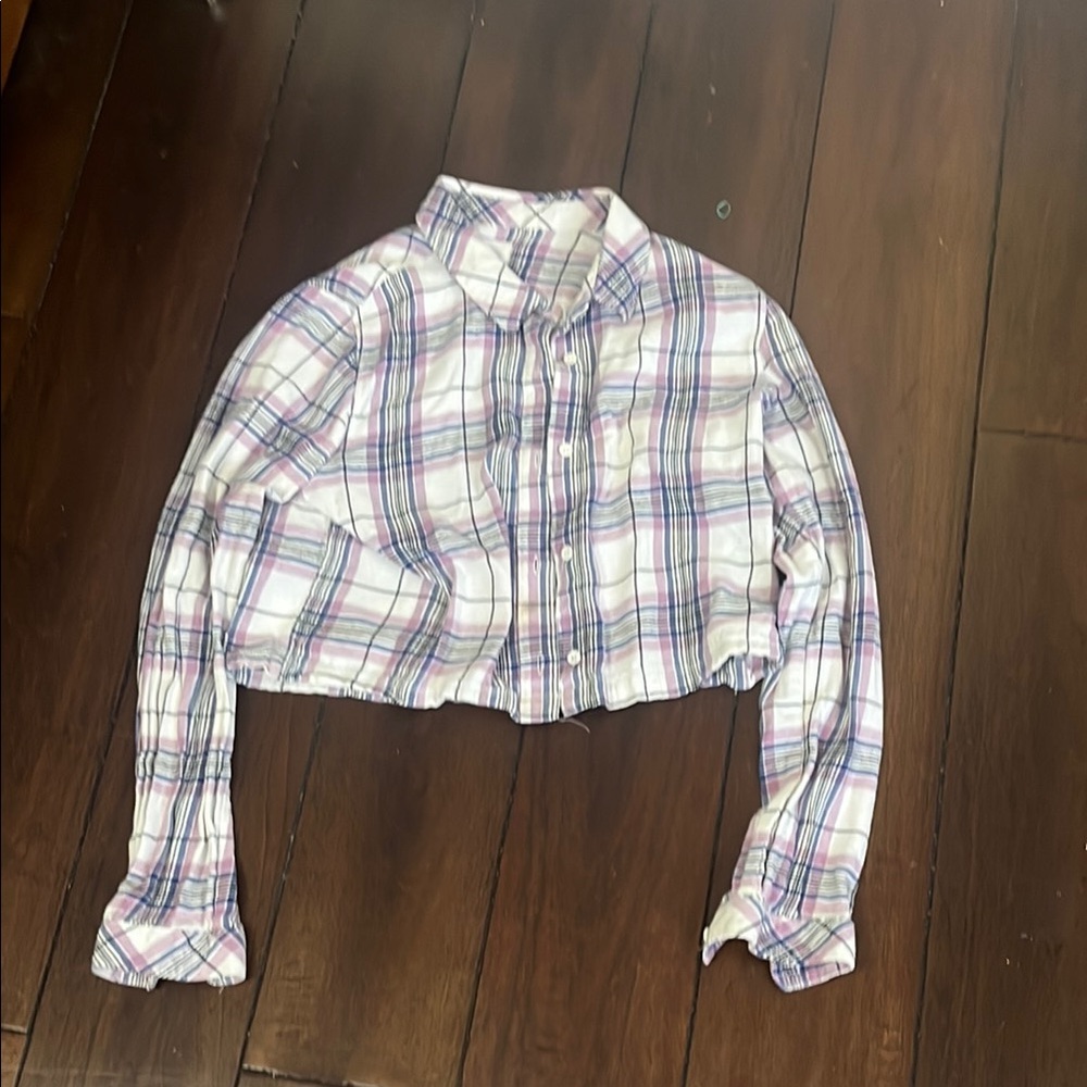 Vans Plaid Long Sleeve Crop Top - White and Purple